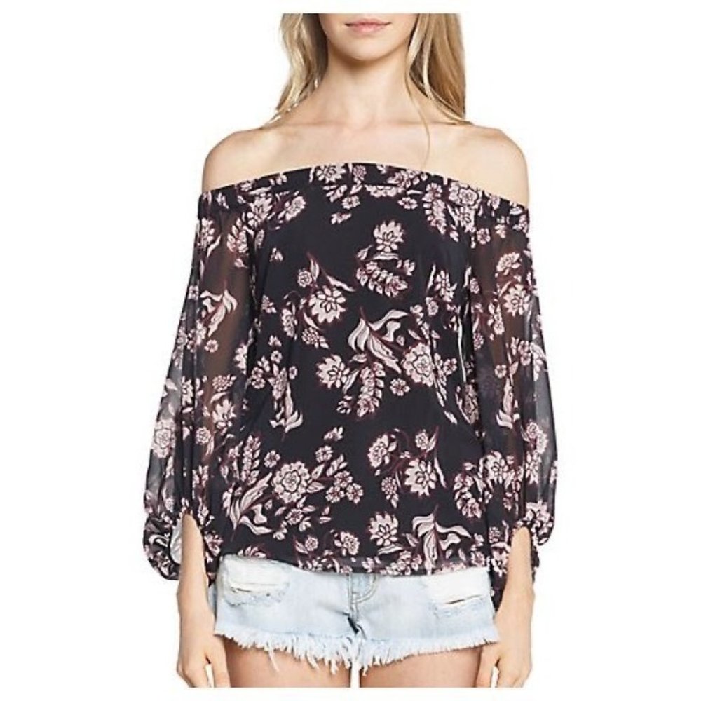 Bardot Chiffon Off the Shoulder Floral Print Top Bell Sleeves Blouse Top Size S